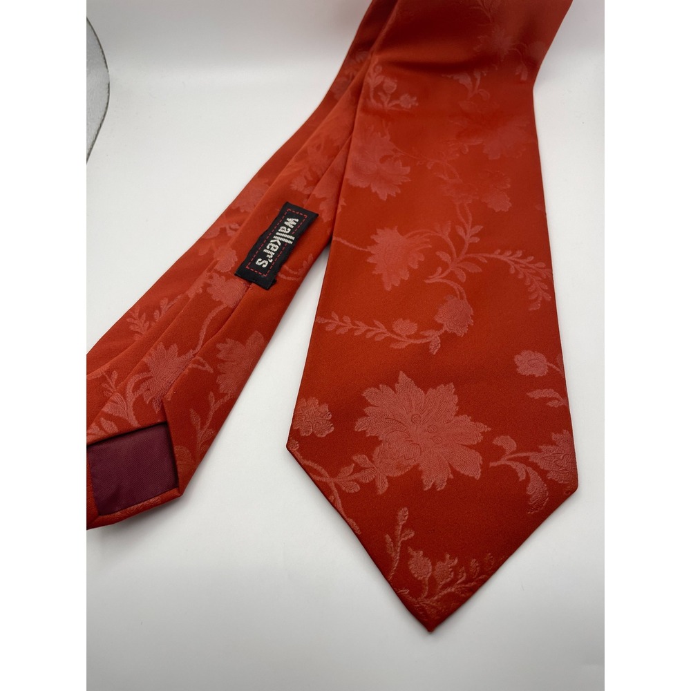 Artcraft Burnt Orange Floral Jacquard Vintage Polyester Necktie Rust Orange